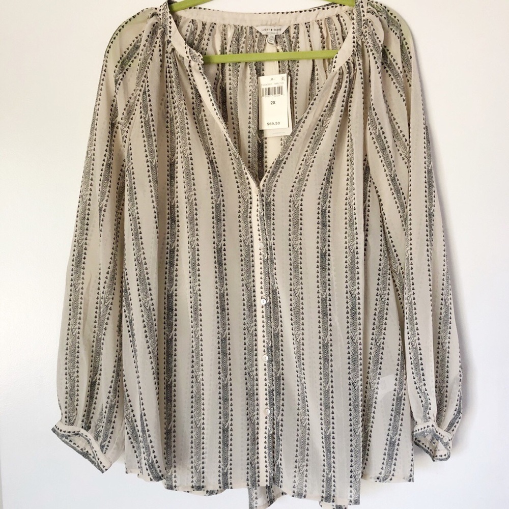NWT Lucky Brand Sheer Long Sleeve Cream Top